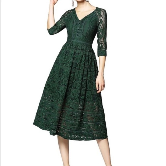 metisu green lace dress